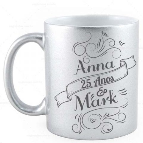 Brindes canecas cerâmicas pratas personalizadas.