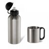 Brinde conjunto squeeze 600ml e caneca 200ml em aço inox personalizado.