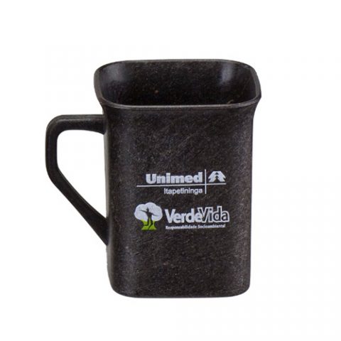 Brinde caneca ecológica quadrada personalizada.
