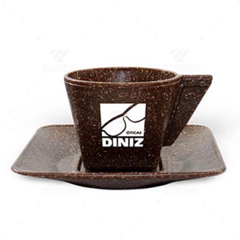 Brindes Xícara e Pires Ecológicos Fibra de Coco 50ml Personalizados.