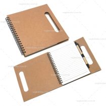 Brinde caderno ecológico com alça e caneta personalizado.
