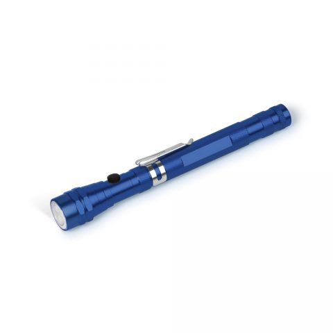 Brinde lanterna LED em alumínio com prolongador e imã personalizada.