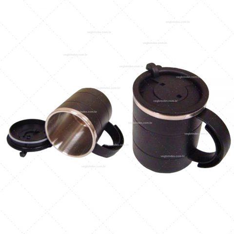Brindes canecas plásticas com revestimento interno em aço inox 400ml personalizadas.