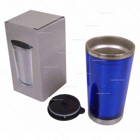 Brindes copos plásticos com revestimento interno em aço inox 400ml personalizados.