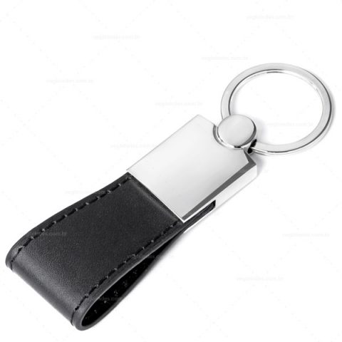 Brindes chaveiros em metal e couro personalizados.