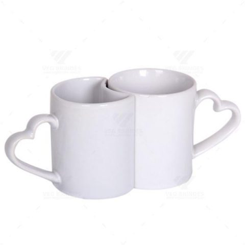 Brindes Conjunto de Canecas Cerâmica Alça Coração Par Perfeito 325ml 2pçs Personalizadas.