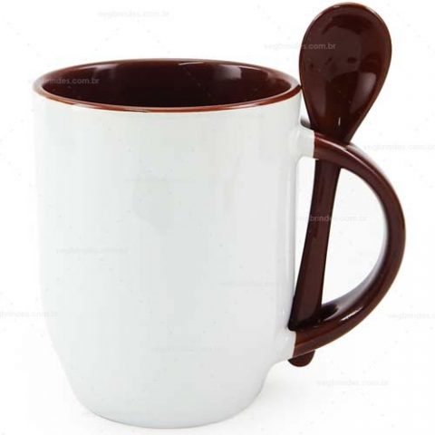 Brindes canecas cerâmicas 325ml com colher personalizadas-Brindes Personalizados.