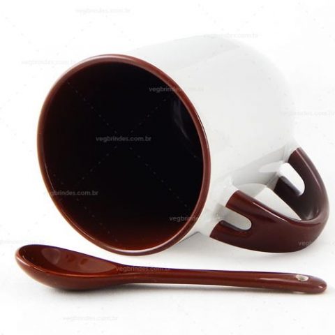 Brindes canecas cerâmicas 325ml com colher personalizadas-Brindes Personalizados.
