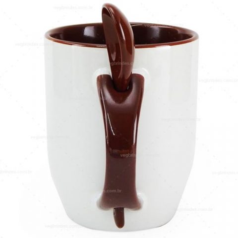 Brindes canecas cerâmicas 325ml com colher personalizadas-Brindes Personalizados.