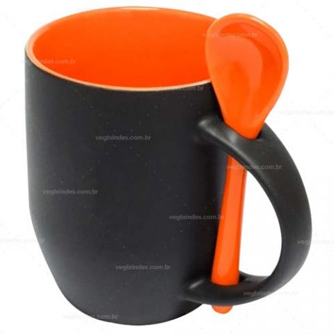 Brindes canecas cerâmicas mágicas fosca com colher personalizadas.