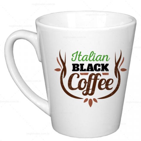 Brindes canecas cerâmicas cônicas 325ml personalizadas.