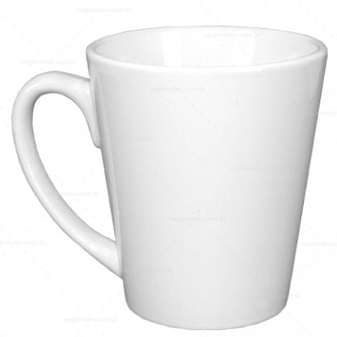 Brindes canecas cerâmicas cônicas 325ml personalizadas.