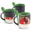 Brindes canecas cerâmicas mágicas com interior colorido personalizadas.