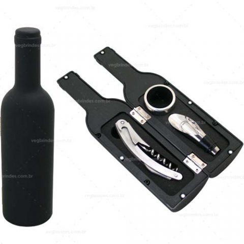 Brindes kits vinho garrafa 3pçs personalizados.