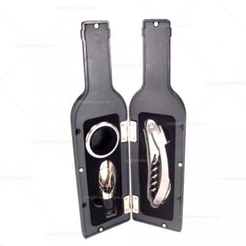 Brindes kits vinho garrafa 3pçs personalizados.