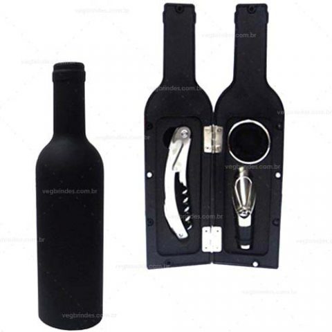 Brindes kits vinho garrafa 3pçs personalizados.