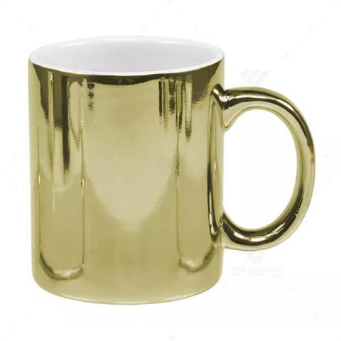 Brindes Canecas Cerâmicas Douradas Cromadas 325ml Personalizadas.