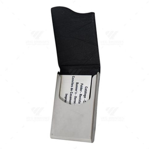 Brindes Porta-Cartões em Metal e Couro Sintético Personalizados.