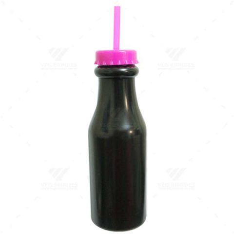 Brindes Garrafas Retrô 550ml Pretas com Canudo Personalizadas.
