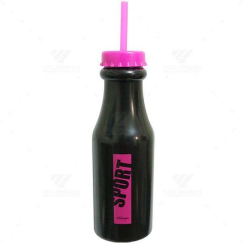 Brindes Garrafas Retrô 550ml Pretas com Canudo Personalizadas.