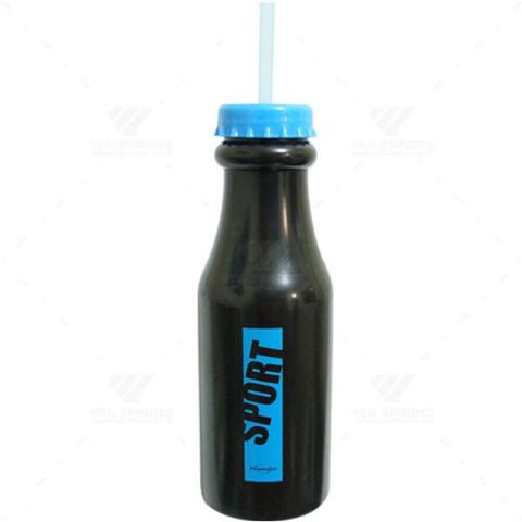 Brindes Garrafas Retrô 550ml Pretas com Canudo Personalizadas.
