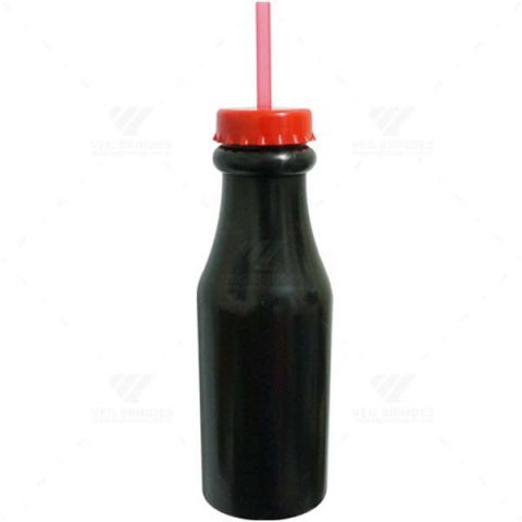 Brindes Garrafas Retrô 550ml Pretas com Canudo Personalizadas.