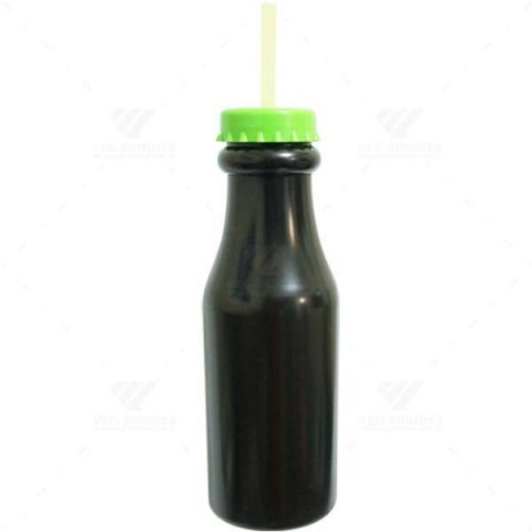 Brindes Garrafas Retrô 550ml Pretas com Canudo Personalizadas.