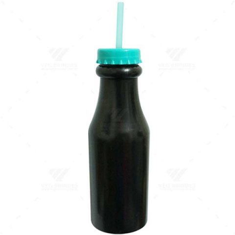 Brindes Garrafas Retrô 550ml Pretas com Canudo Personalizadas.