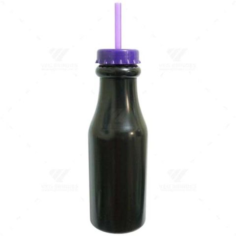 Brindes Garrafas Retrô 550ml Pretas com Canudo Personalizadas.