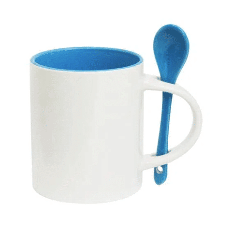 Brinde Caneca Cerâmica 325ml com Colher Personalizada_Veg Brindes Curitiba.