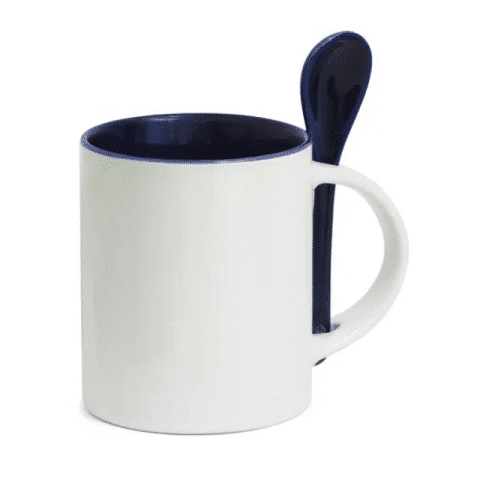 Brinde Caneca Cerâmica 325ml com Colher Personalizada_Veg Brindes Curitiba.