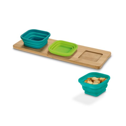 Base de Mesa Bambu 3 Potes Silicone Personalizada - Veg Brindes Curitiba.