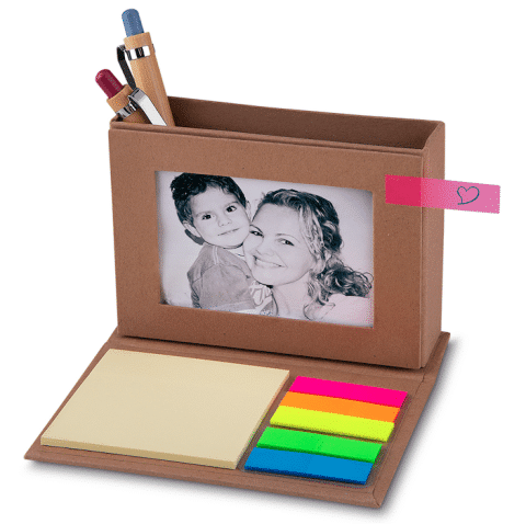 Brinde Bloco de Notas Porta-Foto Porta-Canetas Personalizado - Veg Brindes Curitiba.
