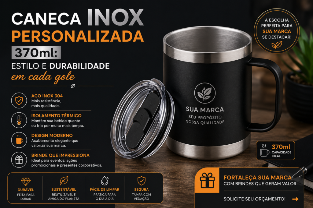 Caneca Inox Personalizada 370ml - Estilo e Durabilidade em Cada Gole - Veg Brindes.