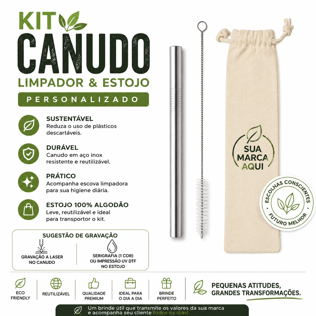 Brinde Kit Canudo Limpador Estojo Personalizado. Brinde Kit Canudo Limpador Estojo Personalizado.