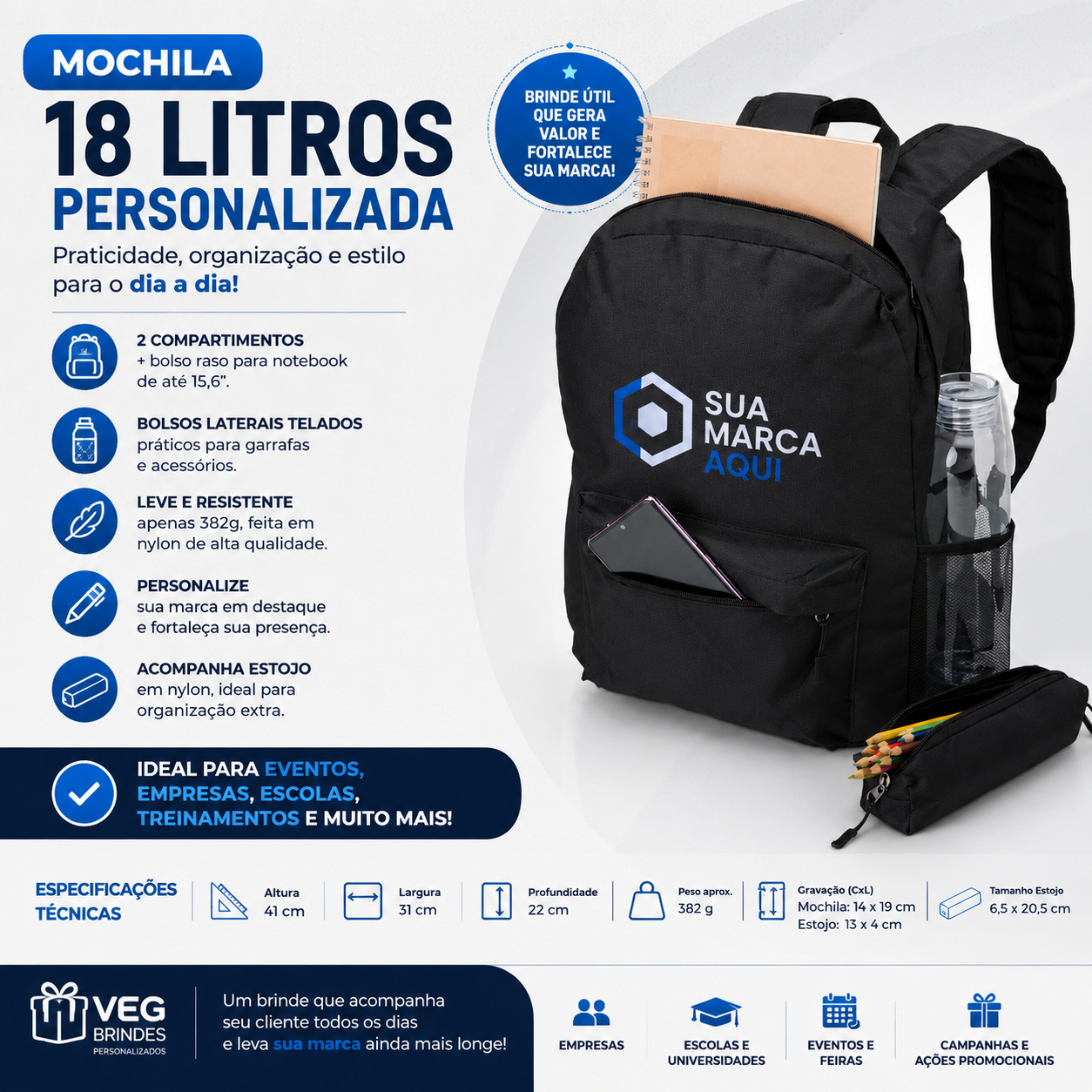 Brinde Mochila Nylon 18 Litros Personalizada - Veg Brindes Curitiba Personalizados. Brinde Mochila Nylon 18 Litros Personalizada - Veg Brindes Curitiba Personalizados.