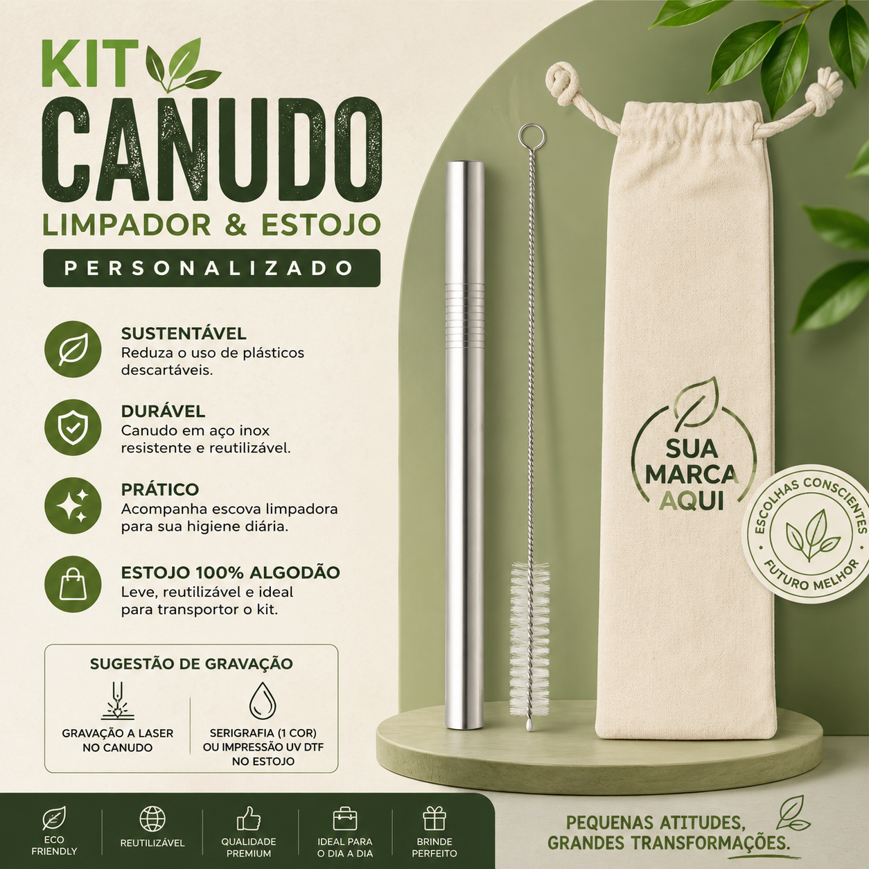 Kit Canudo Limpador Estojo Personalizado - Veg Brindes Corporativos Personalizados. Kit Canudo Limpador Estojo Personalizado - Veg Brindes Corporativos Personalizados.